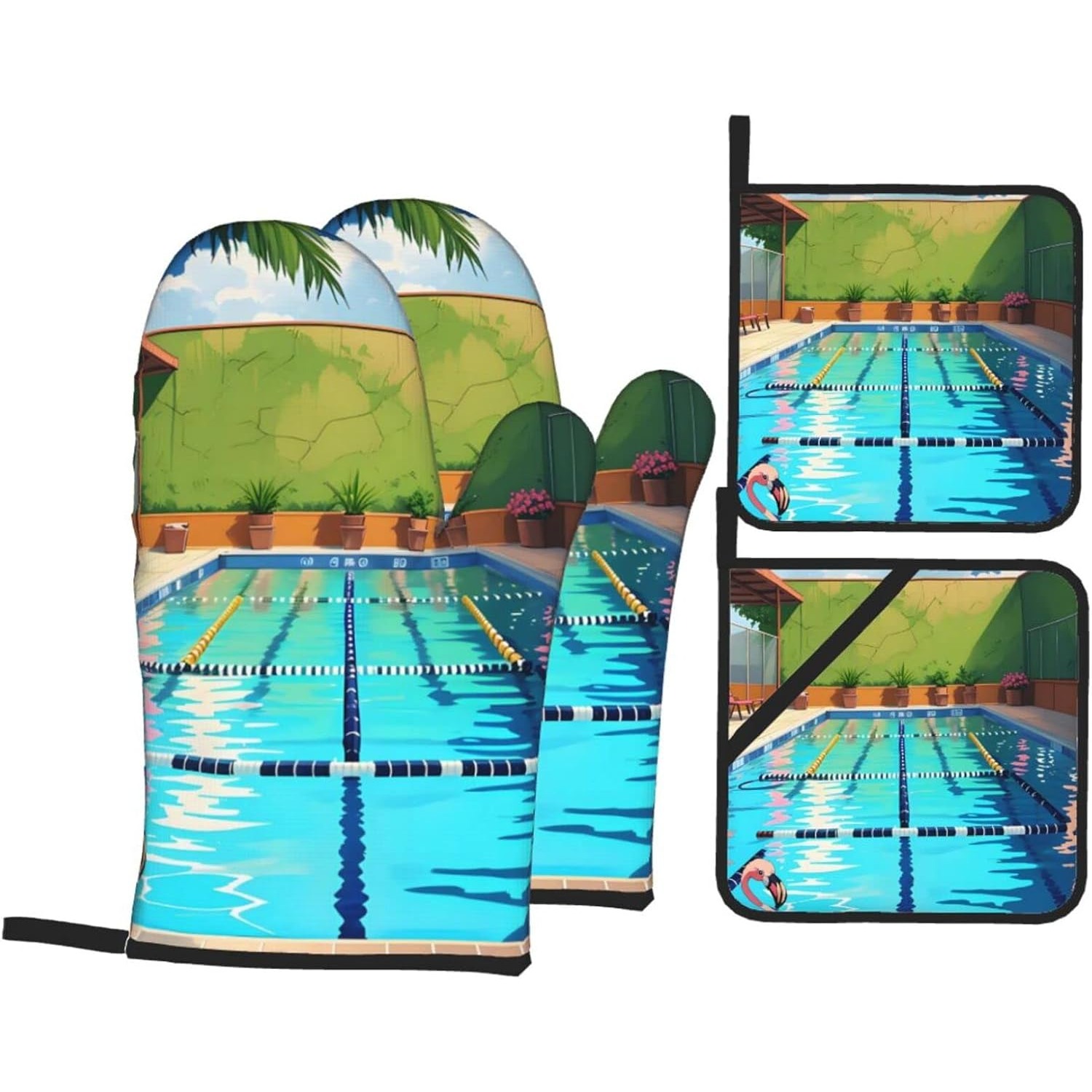 Oven Mitt Silicone - قفازات فرن فلامنغو وحمام السباحة من